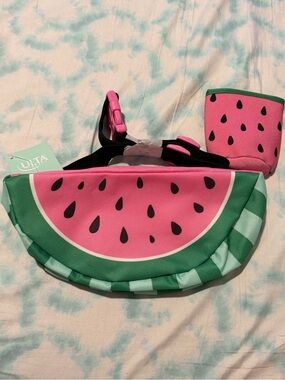 Ulta Beauty Pink and Green Watermelon Kids Waist Pack with Matching Wrist Pouch